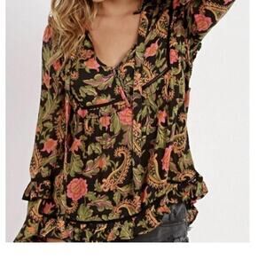 Spell & The Gypsy Etienne Blouse Noir Women's Size Small